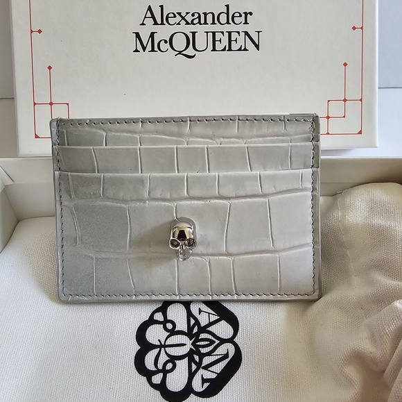 Alexander McQueen Other - Alexander McQueen Skull Croc Embossed Leather Card Holder Ombre Gray